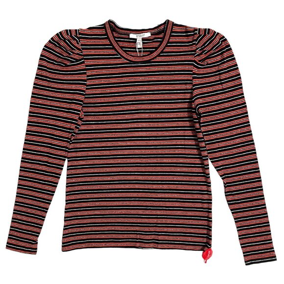 Derek Lam 10 Crosby Striped Knit Top Sweater Orange Silver Black SZ M NWT - Picture 3 of 9